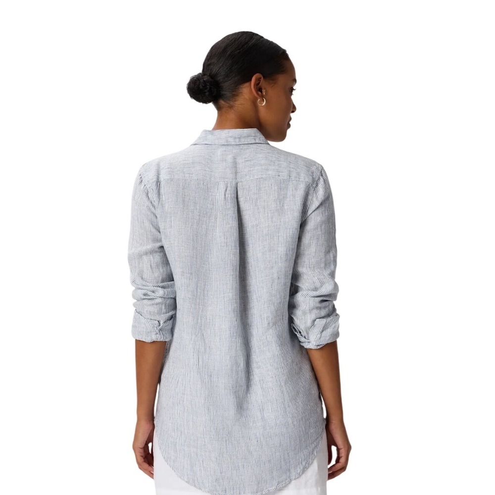 Quince 100% European Linen Pinstripe Button Front Shirt Blue White Womens M $80 - Picture 4 of 10